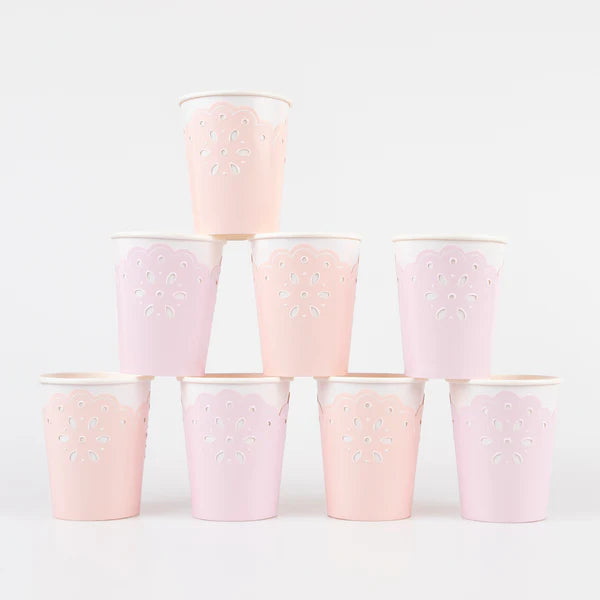 Vasos encaje ingles rosa (x8)