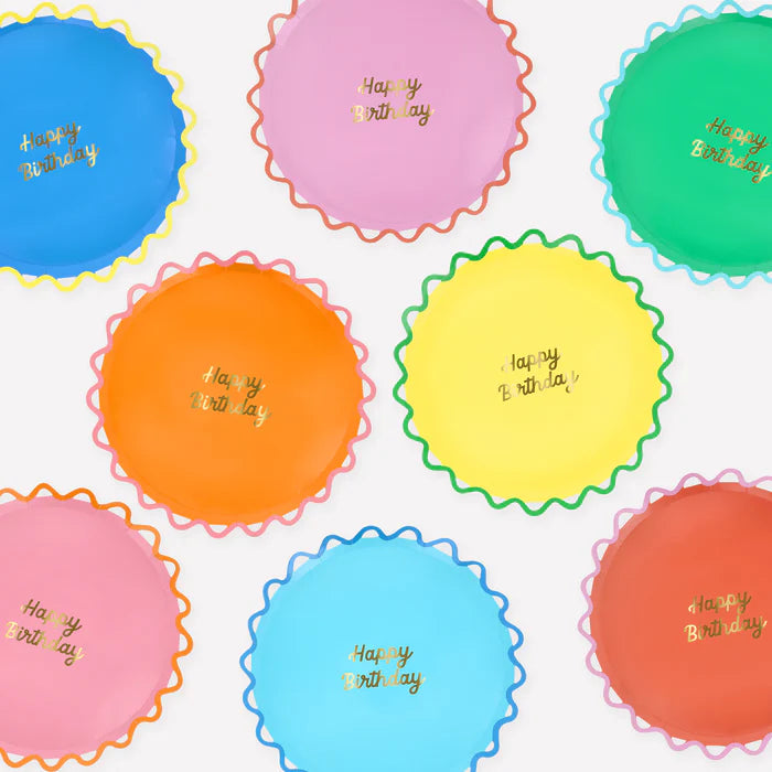 Platos de cumpleaños con ondas (x8)