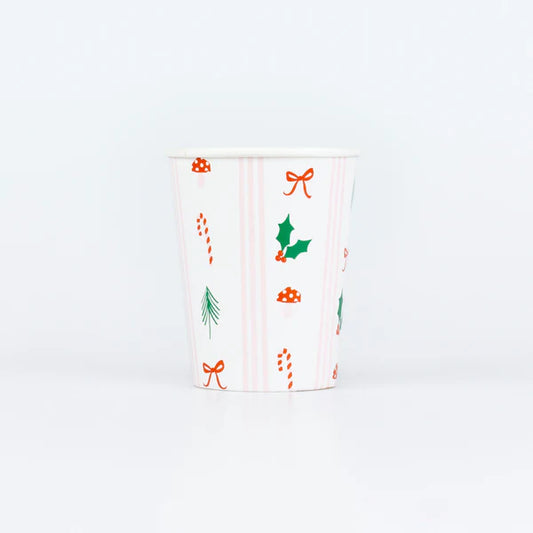 Vasos de rayas con iconos festivos (x8)