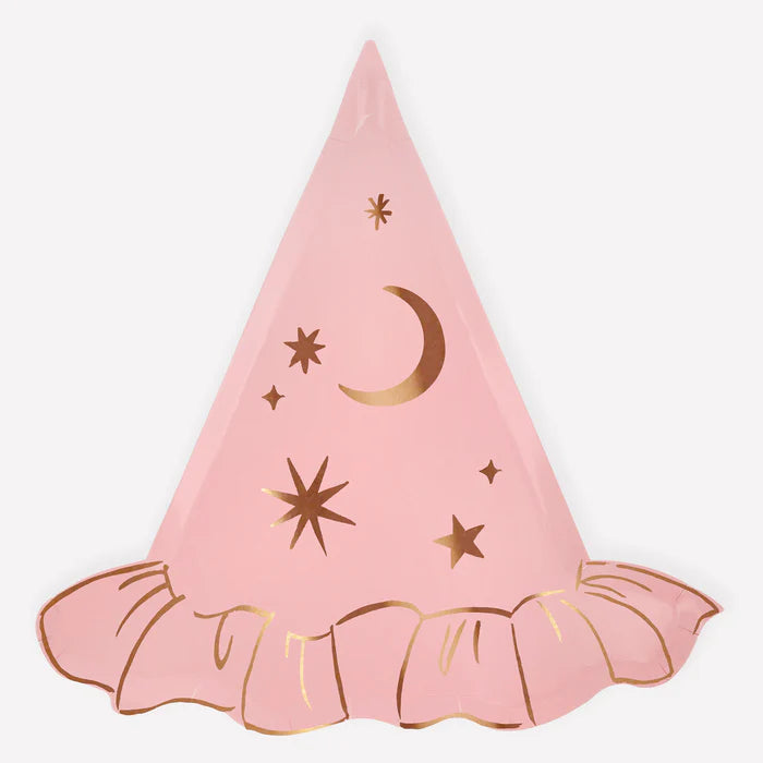 Plato sombrero de buena bruja rosa (x8)