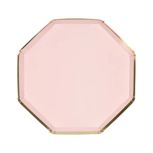 Plato pequeño rosa con borde dorado (x8)