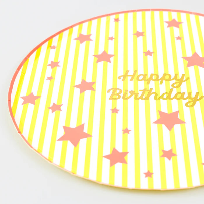 Platos de Cena “Feliz Cumpleaños” Rayas y Estrellas (x8)