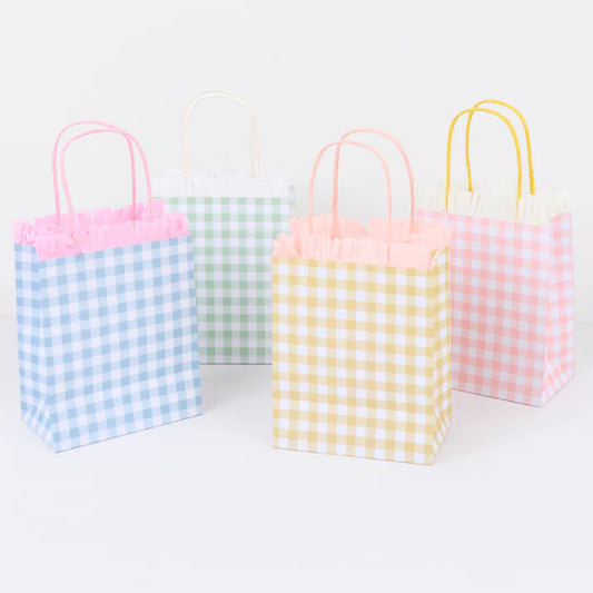 Bolsas estampados cuadros gingham con Flecos (x8)