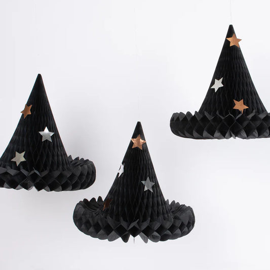 Decoración panal de abeja de gorros de bruja (x3)