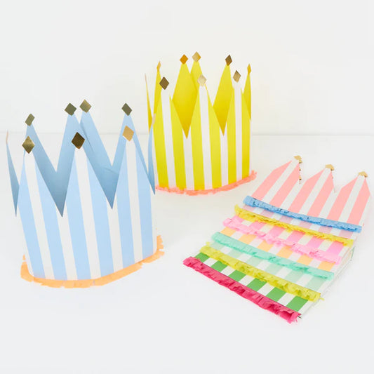 Coronas de fiesta de papel a rayas (x8)