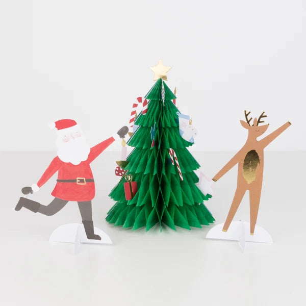 Tarjeta navideña festiva con árbol de panal de abeja