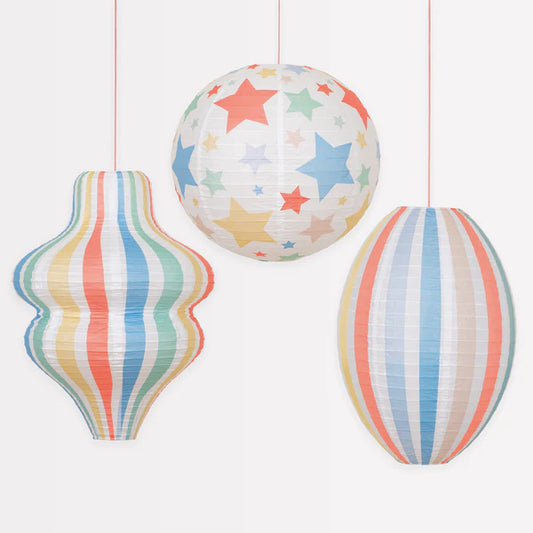 Linterna de papel de estrellas y líneas (x3)