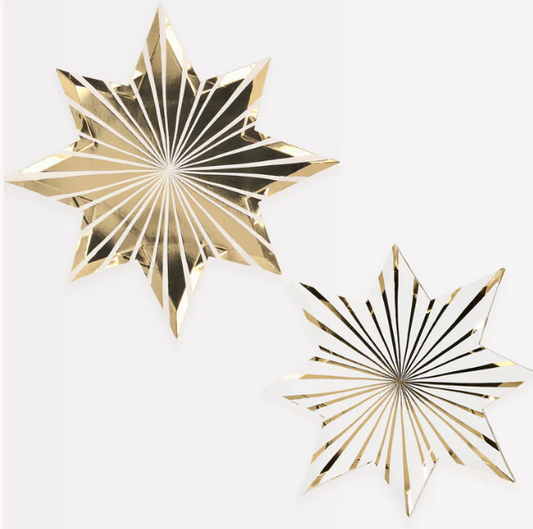 Platos de estrella con rayas doradas (x 8)