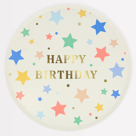Plato pequeño estrellas feliz cumpleaños (x8)