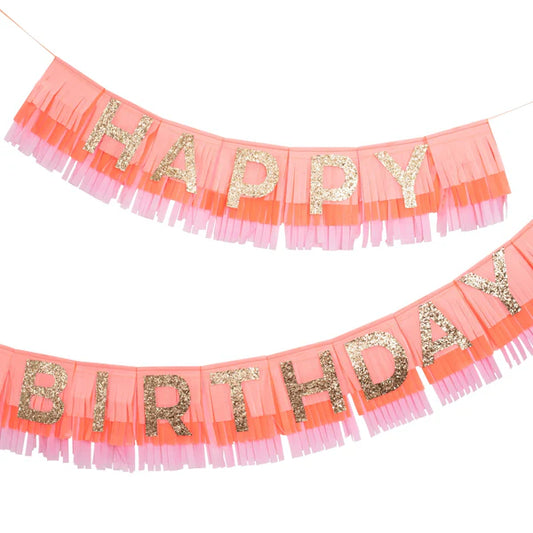 Guirnalda de cumpleaños flecos rosados