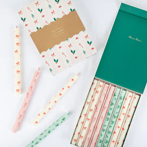 Velas navideñas con patrón de acebo (x8)